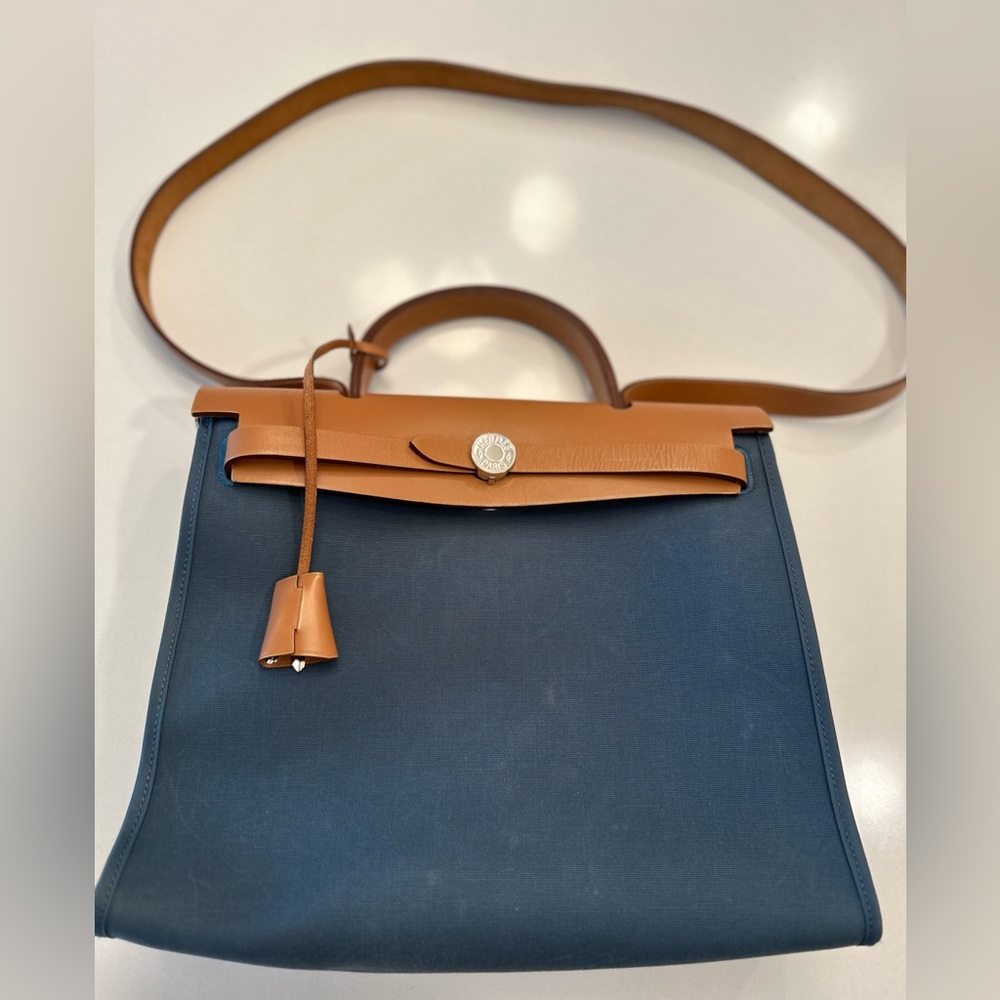 Hermes blue canvas toile herbag 31 tote
